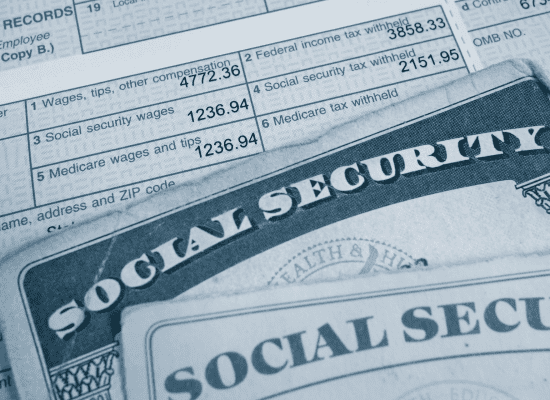 Close-up of Social Security card and forms